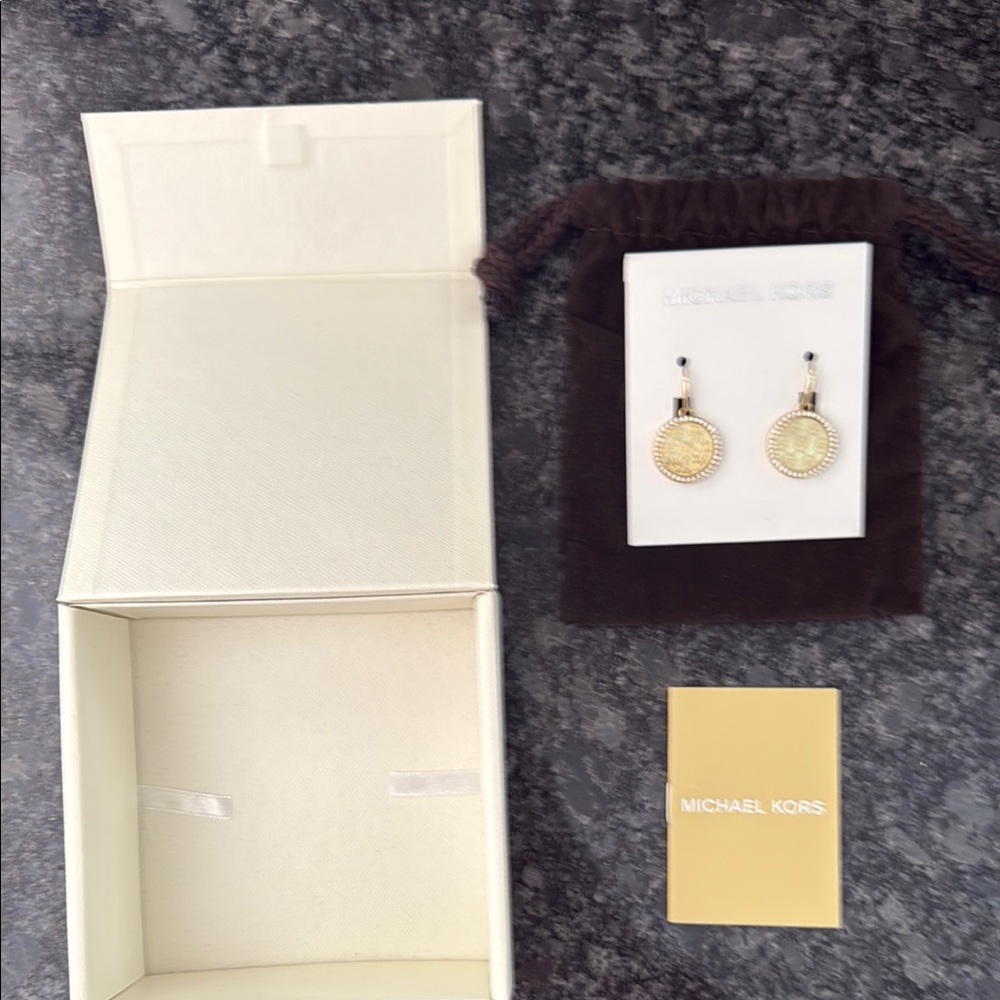 Michael Kors Gold Circular Crystal Dangle Earrings Logo Brand new box dust bag - Picture 7 of 11